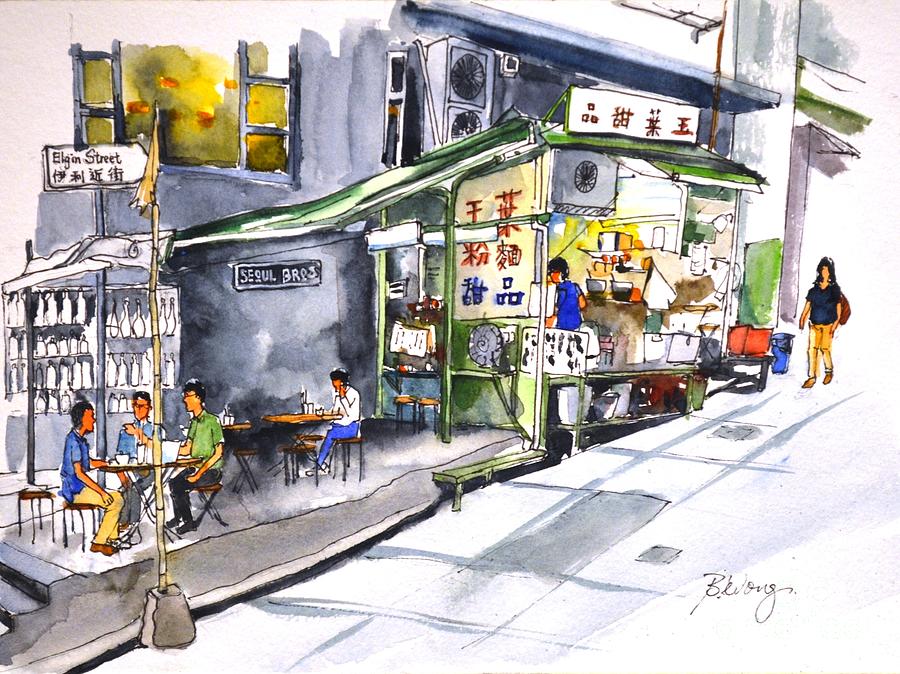 Food stall on Hong Kong street Painting by Betty M M Wong