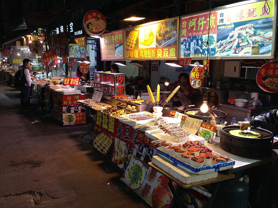 Food street by night in Xiamen, Fujian province, China Photograph by Gionnixxx