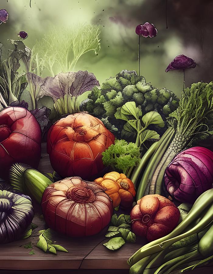 Food Vegetable Symphony Mixed Media by Lesa Fine
