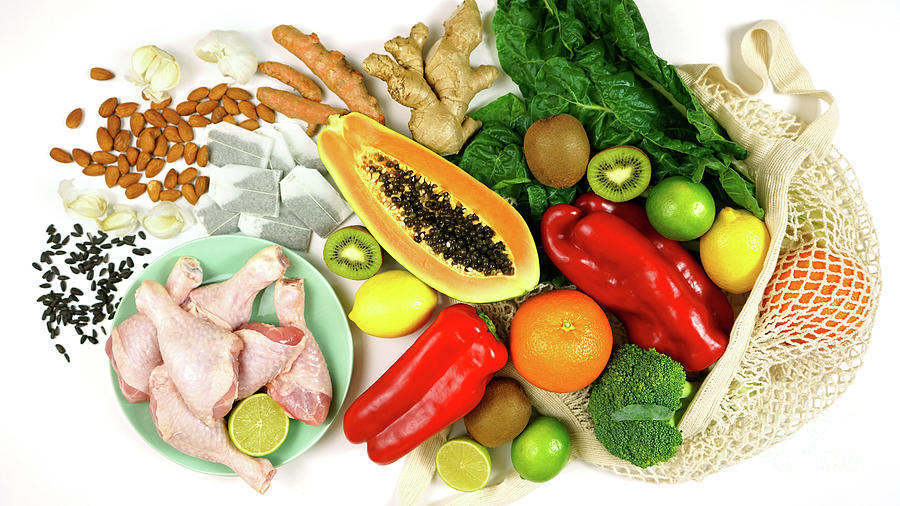 Foods That Boost The Immune System Including Fruit Vegetables And Poultry Photograph By 2037