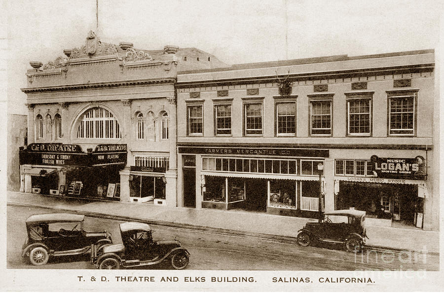 Movie Photograph - Foolish Wives 1922 at the T and D Theatre and Elks Building Main by Monterey County Historical Society