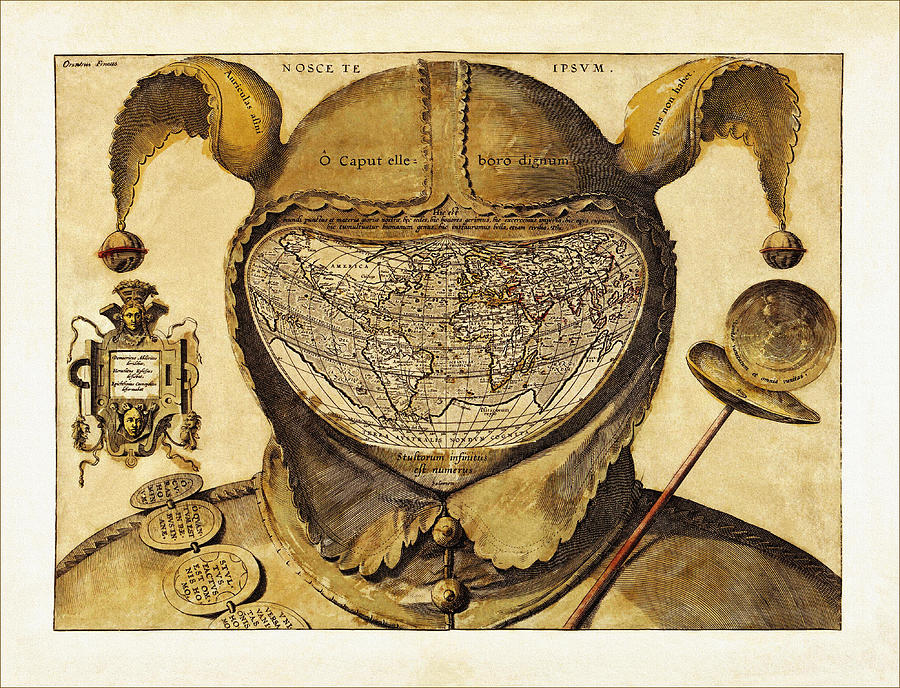 Vintage Photograph - Fools Cap Historic World Map 1590 by Carol Japp
