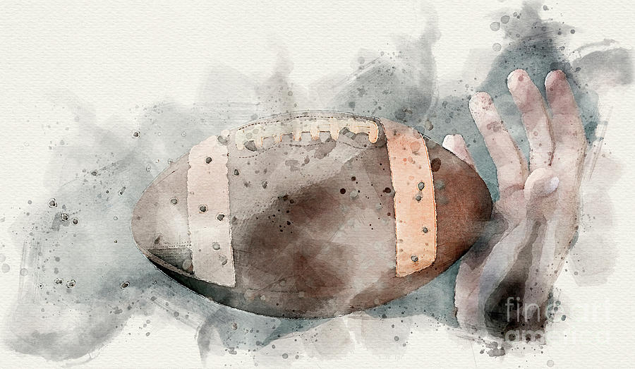 Football Ball In Flight Watercolor Digital Art