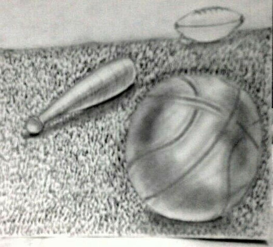 Still Life Drawing - Football, Baseball, and Basketball by Donald C-Note Hooker