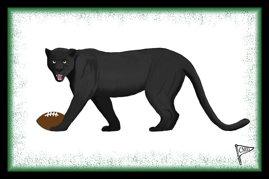 Black Panther Movie Digital Art - Football Black Panther Green by College Mascot Designs