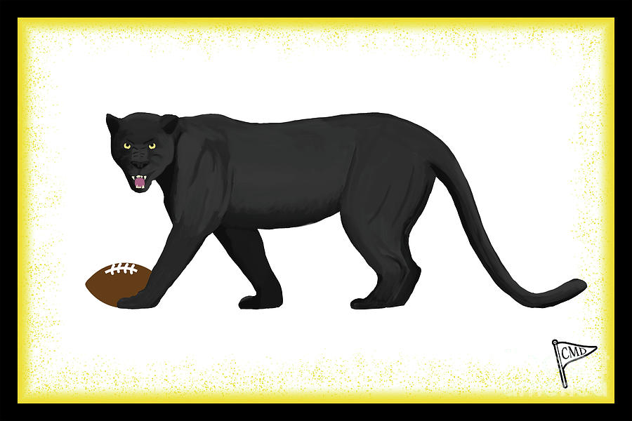 Black Panther Movie Digital Art - Football Black Panther Yellow by College Mascot Designs