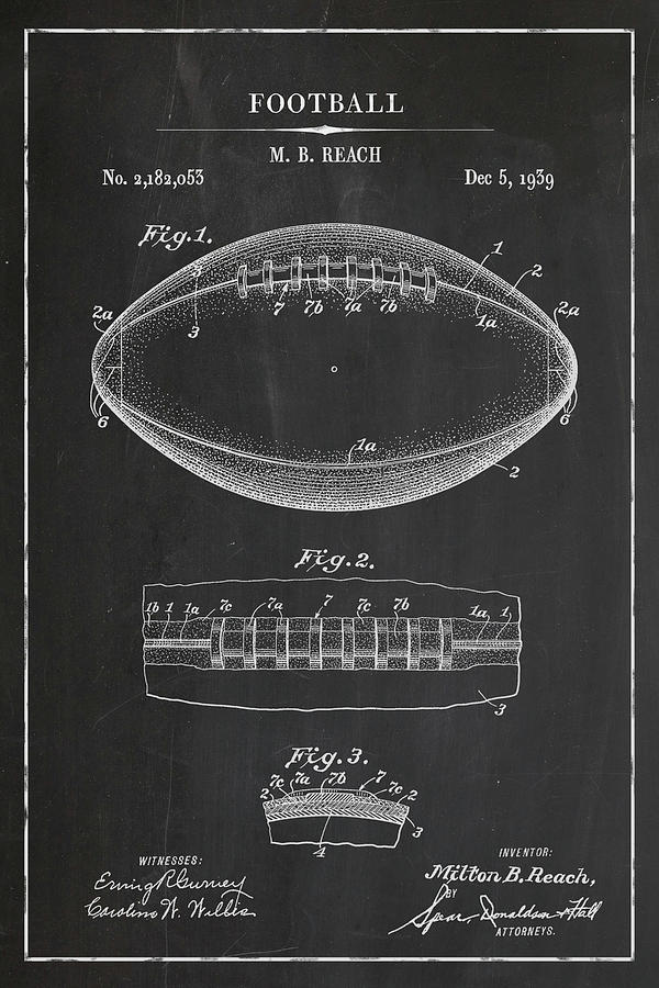 Football Blueprint Patent in Chalk Digital Art by Florian Rodarte
