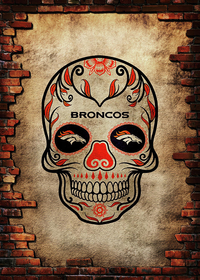 Football Fanart NFL Denver Broncos Skull Drawing by Leith Huber