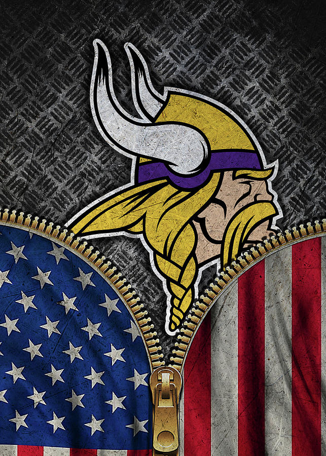 Minnesota Vikings Rustic American Flag Wooden American Flag 