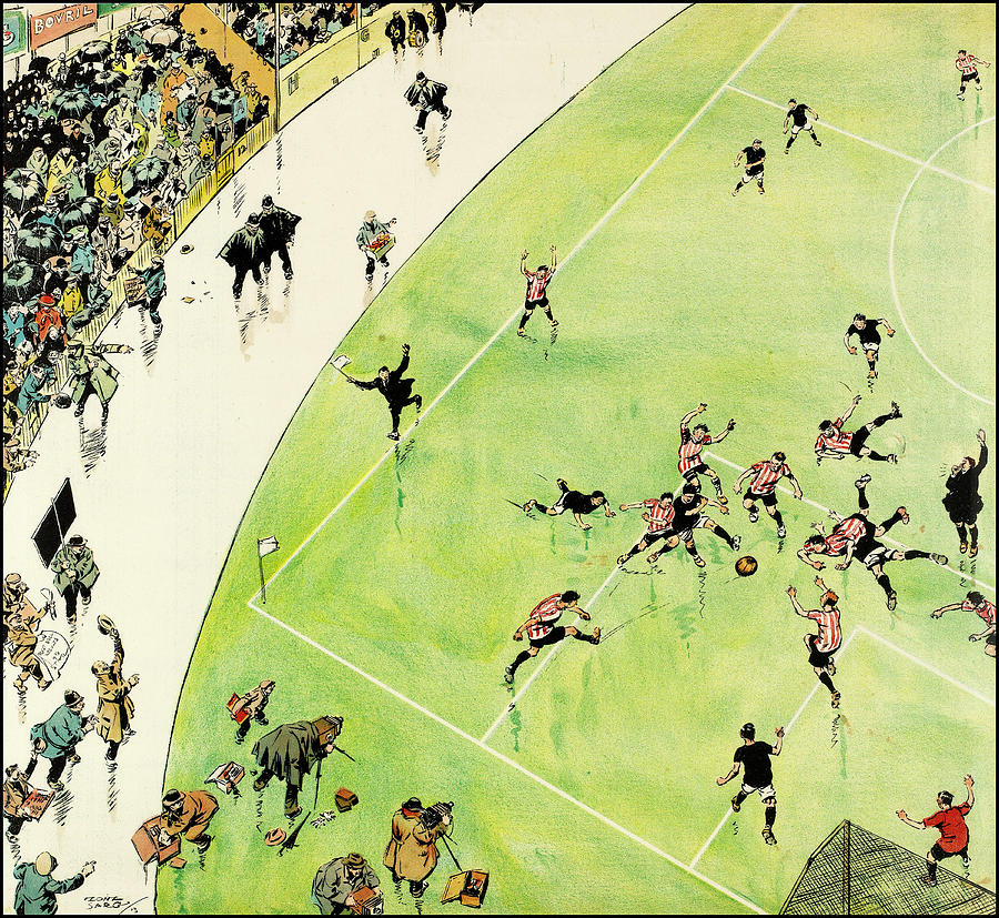 Football - funny illustration of a soccer match in London in the early 1900s Drawing by Tony Sarg
