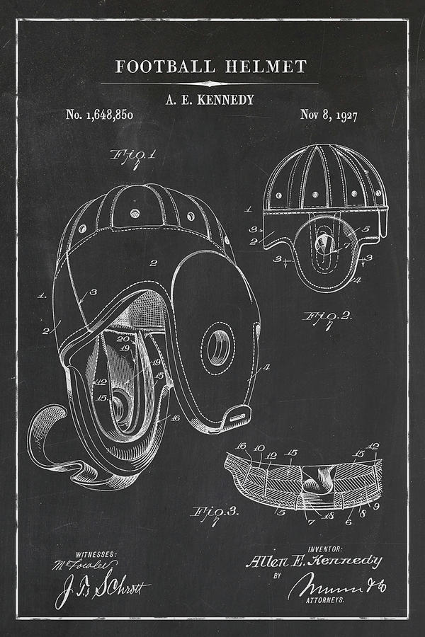 Football Helmet Blueprint Patent in Chalk Digital Art by Florian Rodarte