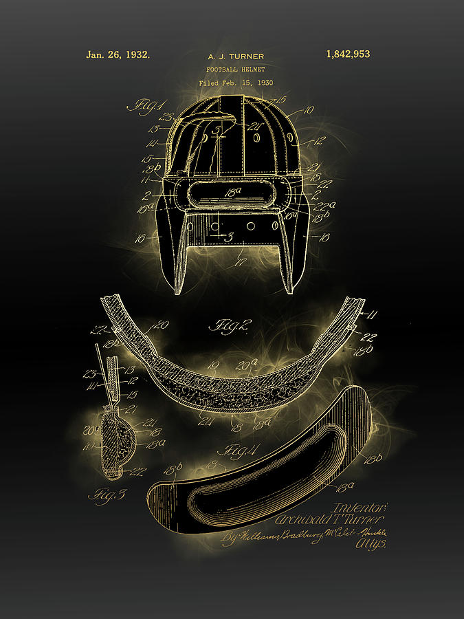 Football Helmet Patent Black Gold Digital Art by Bekim M