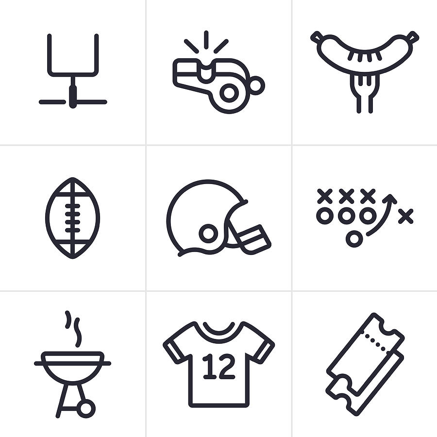 Football Line Icons Drawing by Filo
