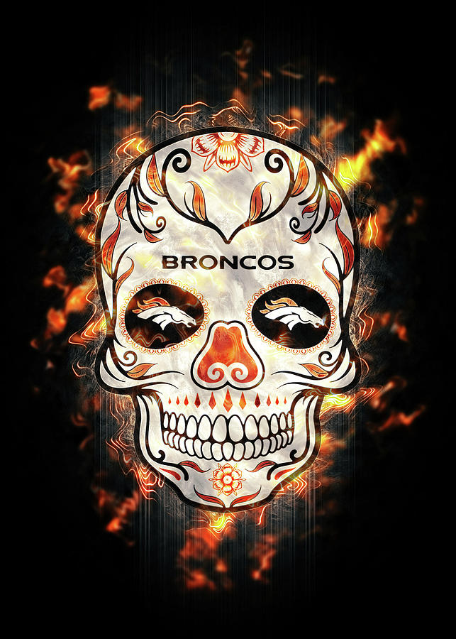 NFL Denver Broncos Sugar Skull Painted Ceramic Pottery Football Mexico  Halloween