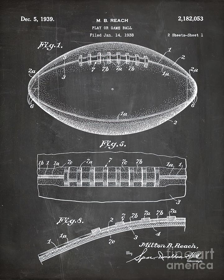 Football Patent American Football Art Black Painting by Darren Jones ...