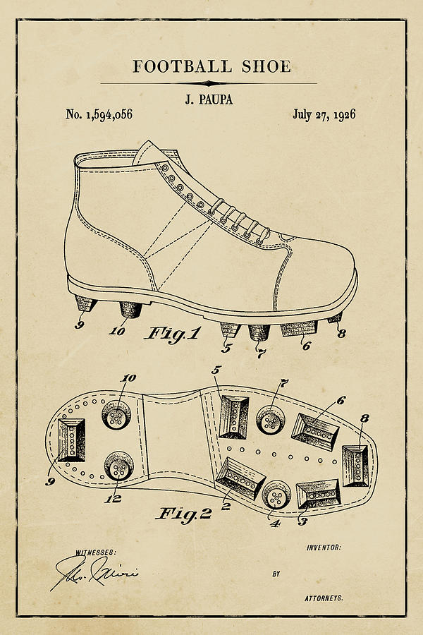 Football Shoe Blueprint Patent on Aged Paper Digital Art by Florian Rodarte