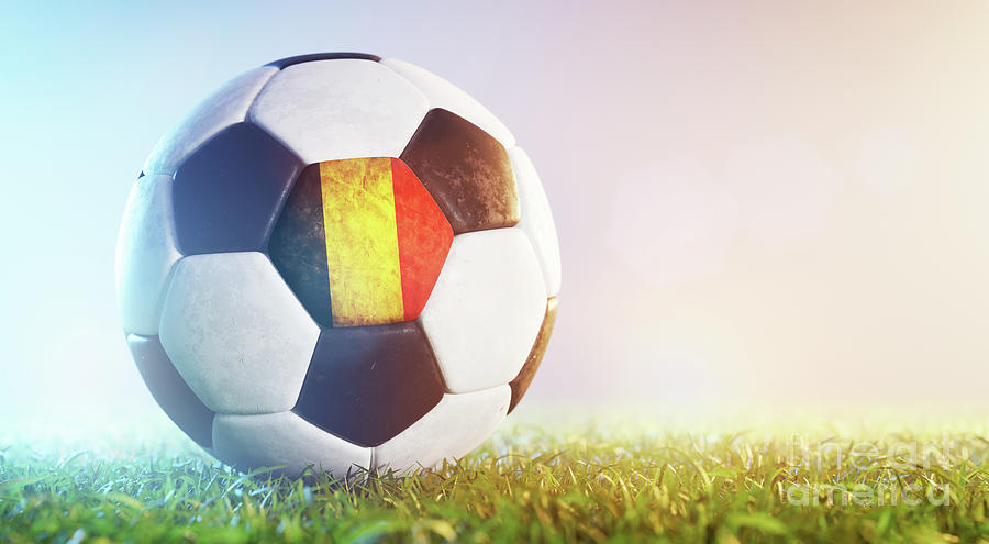Football Soccer Ball With Flag Of Belgium On Grass Photograph