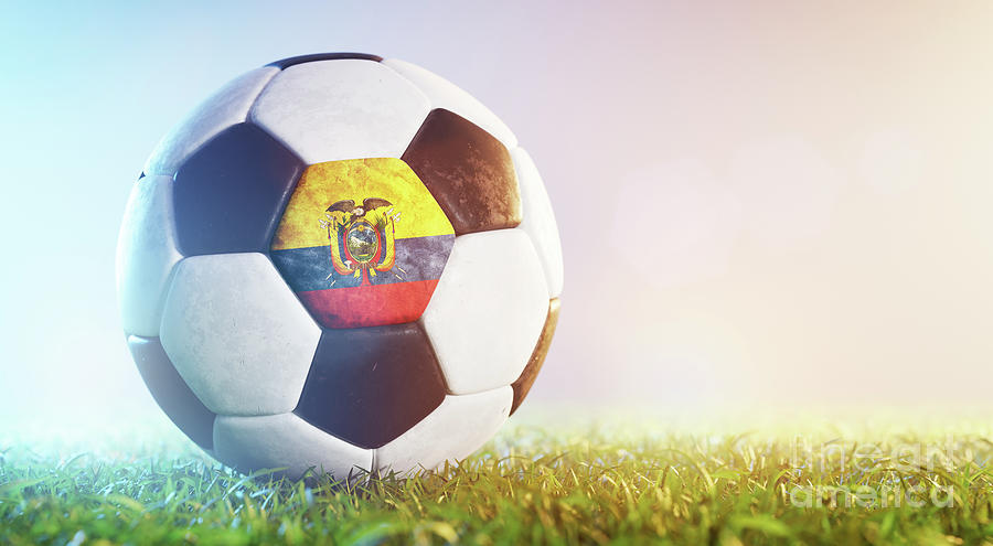 Football Soccer Ball With Flag Of Columbia On Grass Photograph