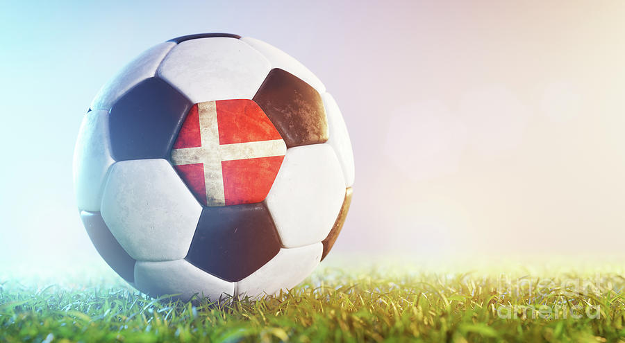 Football Soccer Ball With Flag Of Denmark On Grass Photograph