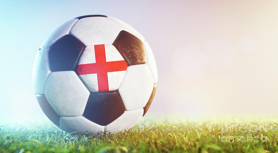 Football Soccer Ball With Flag Of England On Grass Photograph