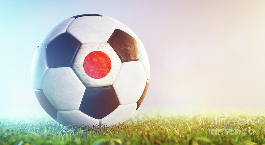 Football Soccer Ball With Flag Of Japan On Grass Photograph