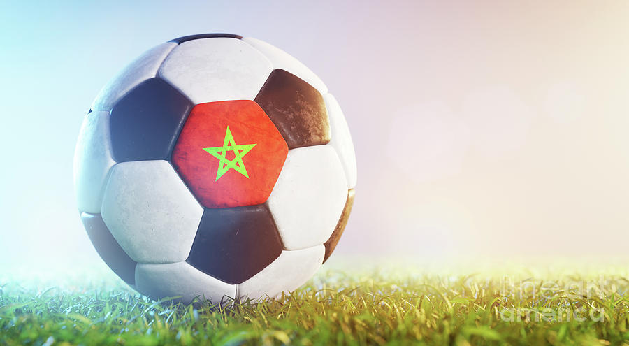Football Soccer Ball With Flag Of Marocco On Grass Photograph