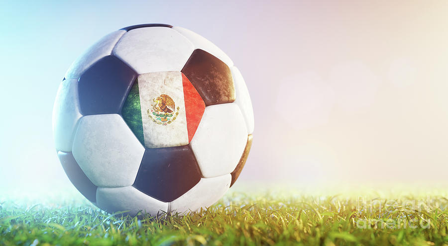 Football Soccer Ball With Flag Of Mexico On Grass Photograph