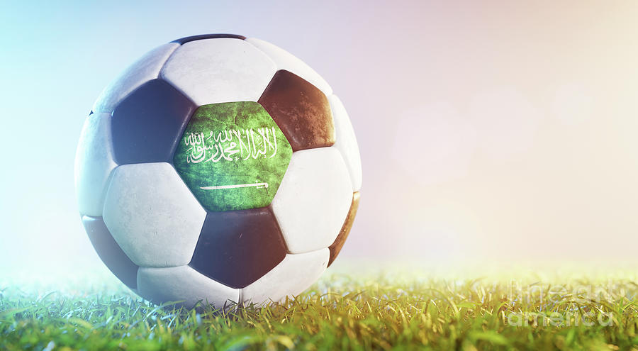 Football Soccer Ball With Flag Of Saudi Arabia On Grass Photograph