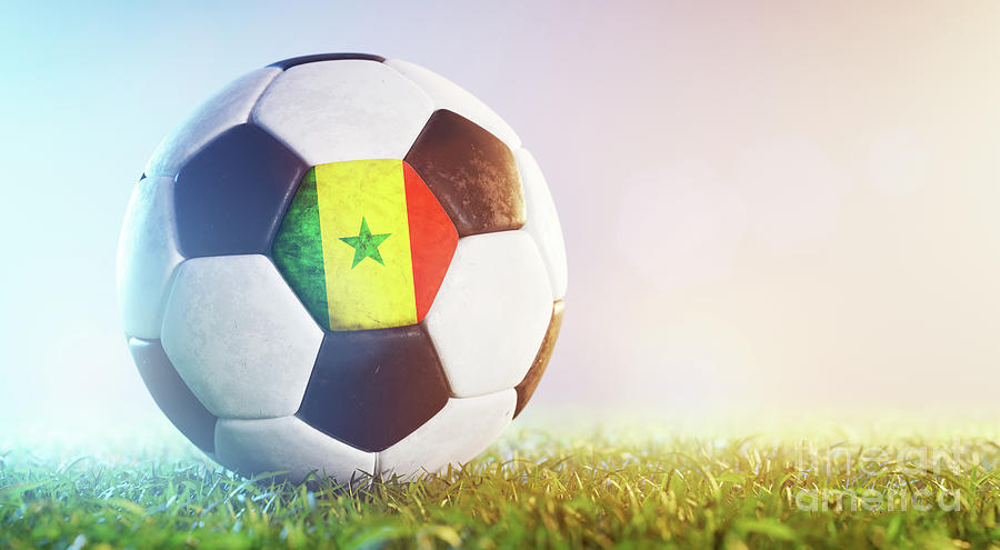 Football Soccer Ball With Flag Of Senegal On Grass Photograph