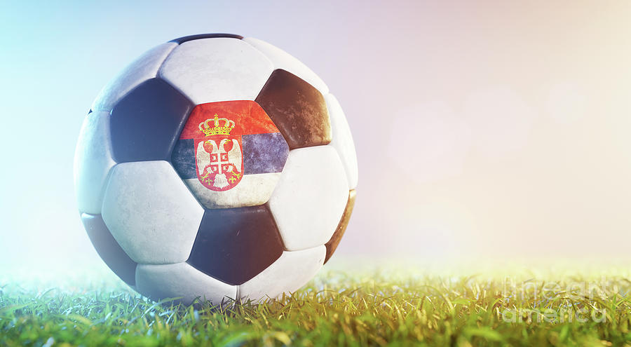 Football Soccer Ball With Flag Of Serbia On Grass Photograph