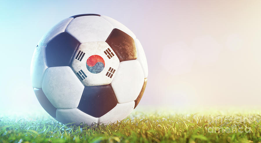 Football Soccer Ball With Flag Of South Korea On Grass Photograph