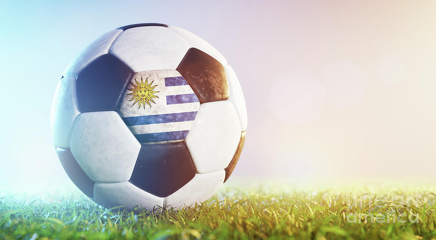 Football Soccer Ball With Flag Of Uruguay On Grass Photograph
