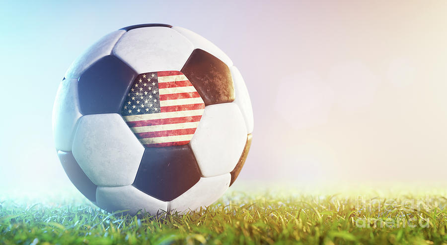 Football Soccer Ball With Flag Of Usa On Grass Photograph