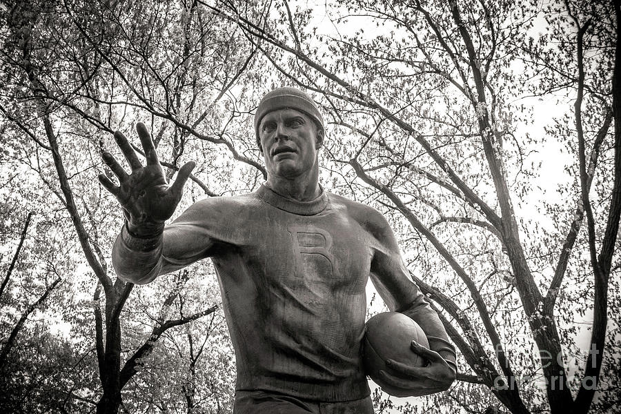 Football Statue in Black and White - Rutgers University Photograph by Colleen Kammerer