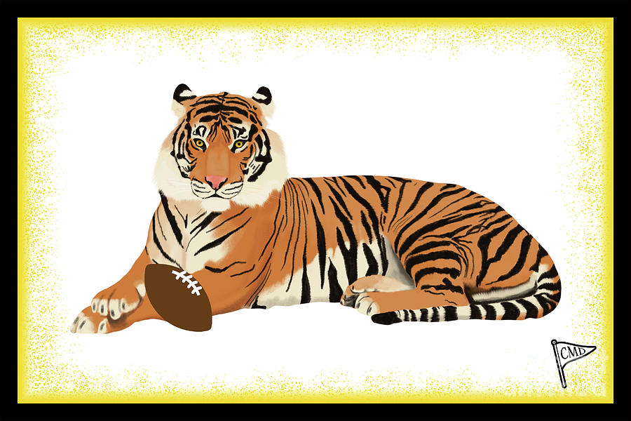 Football Digital Art - Football Tiger Yellow by College Mascot Designs