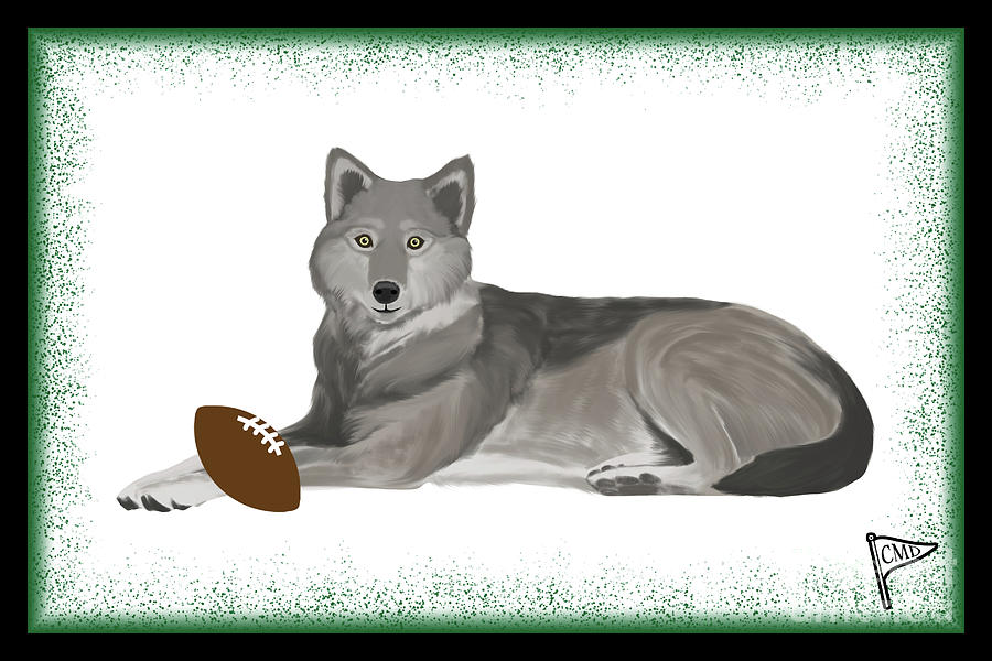 Wolves Digital Art - Football Wolf Green by College Mascot Designs