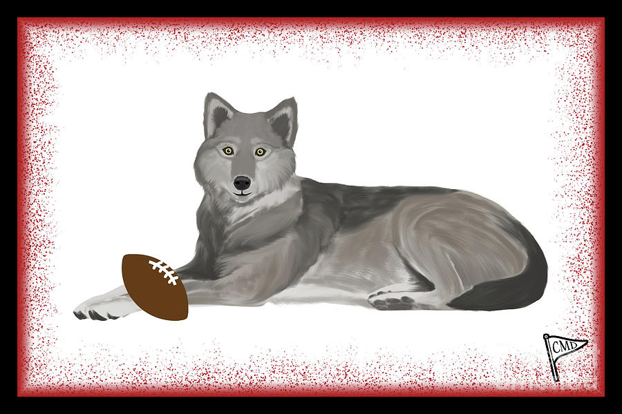 Wolves Digital Art - Football Wolf Red by College Mascot Designs