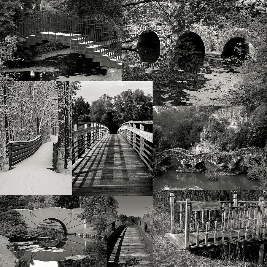 Footbridge Collage BW 120522 Photograph by Mary Bedy