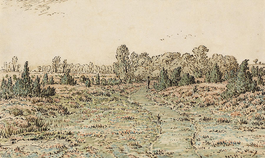 Footpath in the Barbizonnieres Drawing by Theodore Rousseau