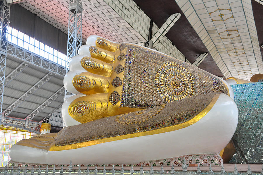 Footprint of Shwethalyaung Reclining Buddha in Bago, Myanmar. Photograph by Praditp