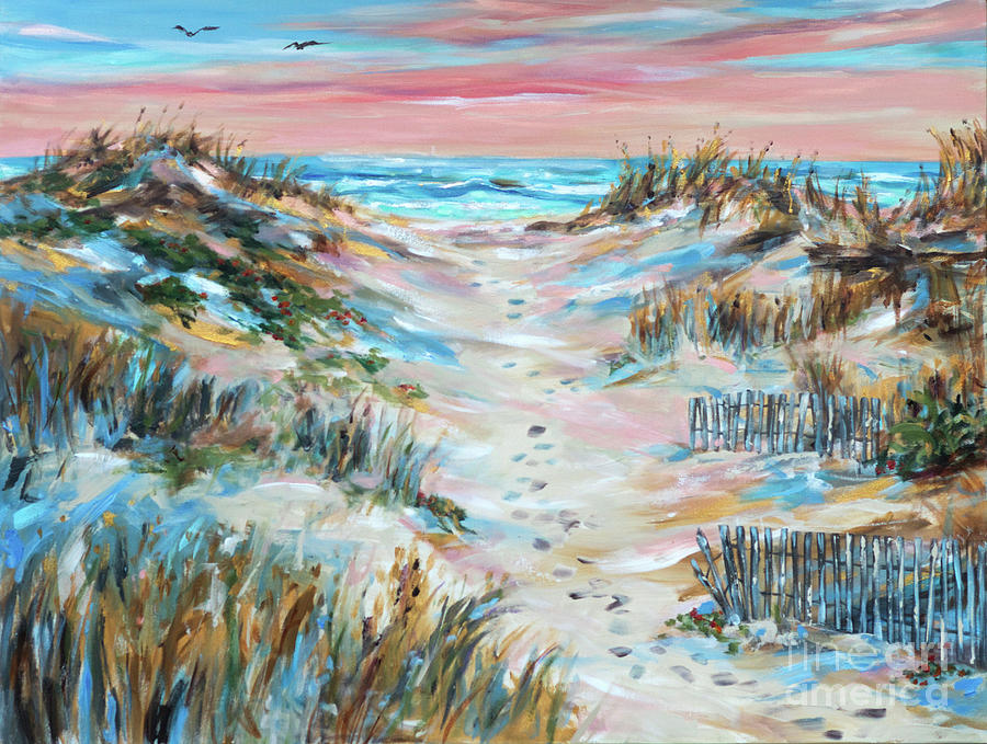 Footprints in Sand Sunrise Painting by Linda Olsen