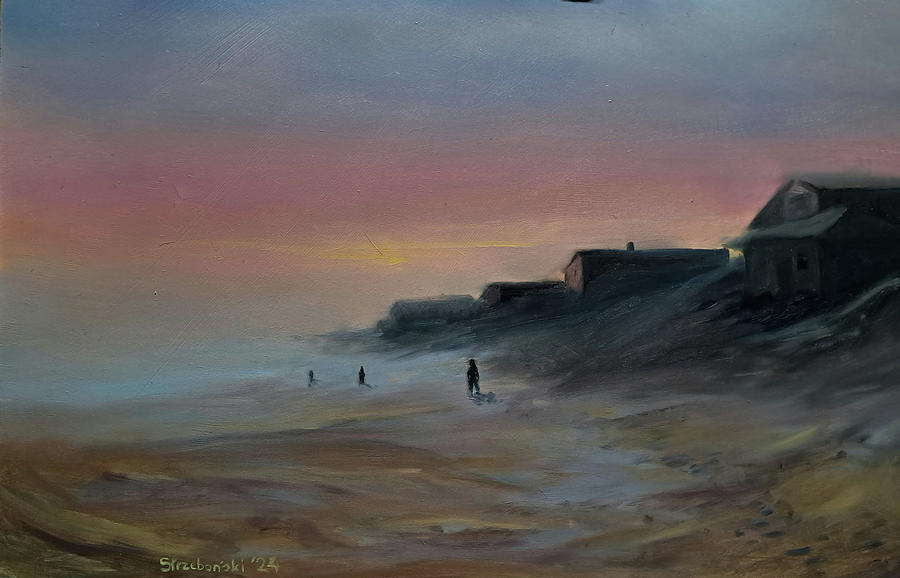 Sunset Painting - Footprints in the sand by Dariusz Strzebonski
