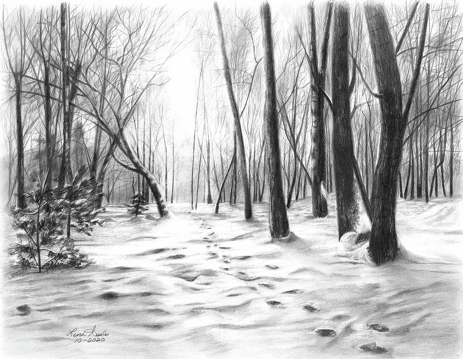 Footprints in the Snow Drawing by Lena Auxier