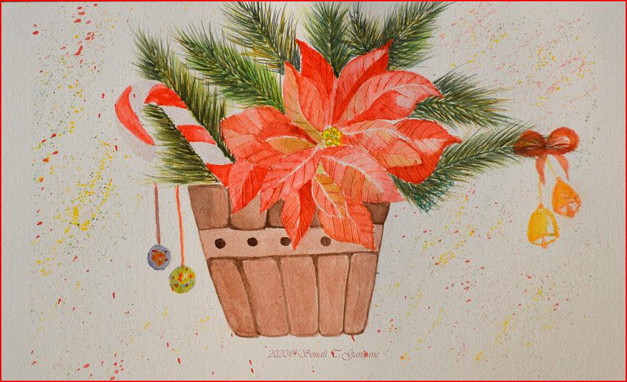 Pointsettia Painting - Footsteps of Christmas by Sonali Gangane