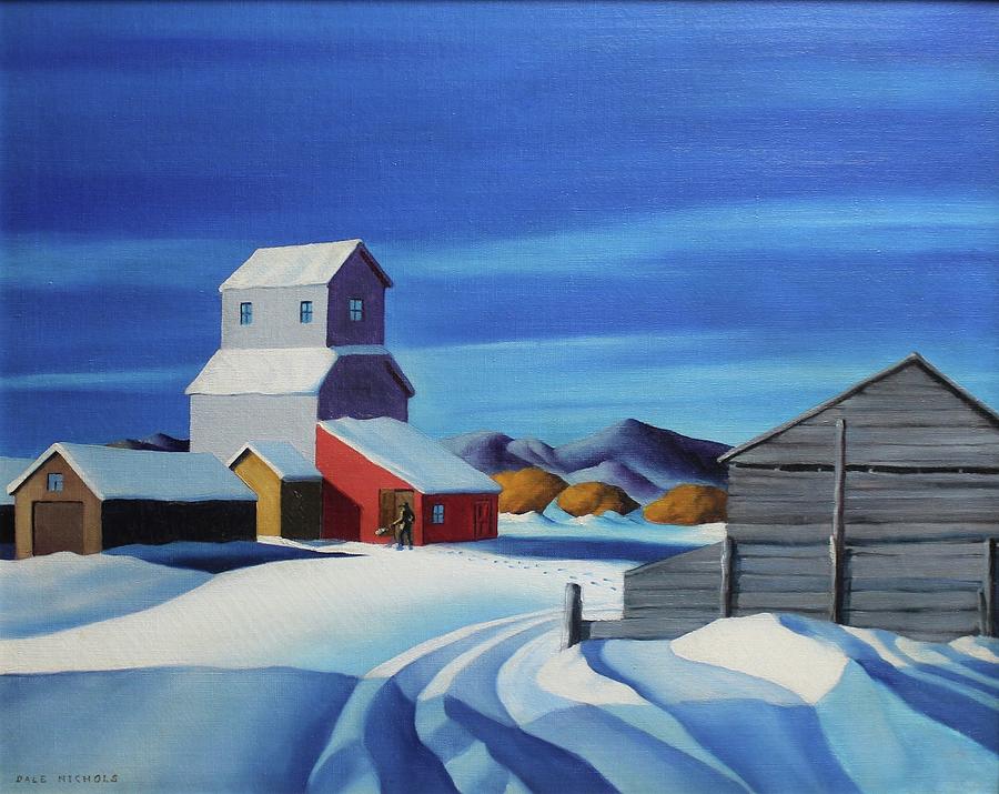 Footsteps - Winter farm scene of the American Midwest Painting by Dale William Nichols