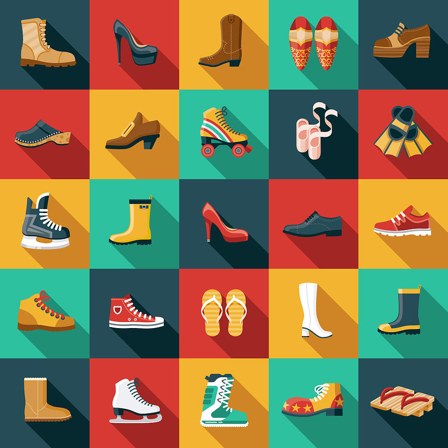 Footwear Flat Design Icon Set Drawing by Bortonia