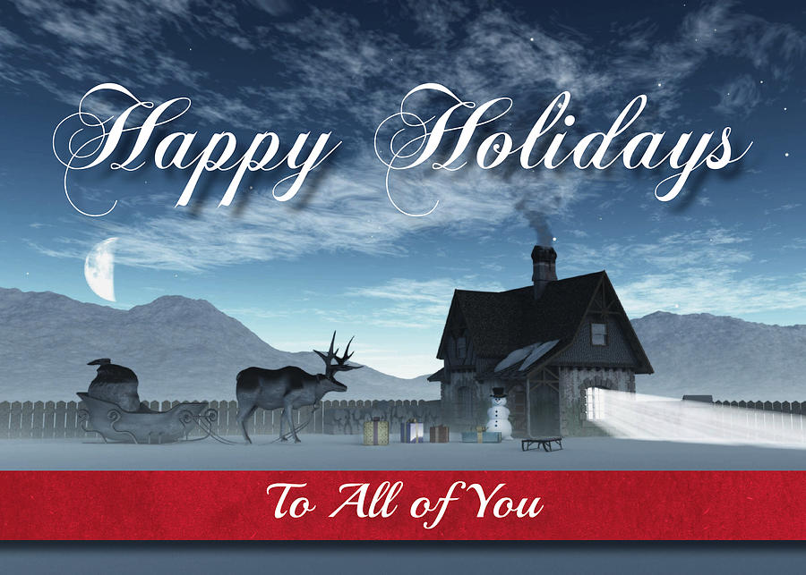 For All of You Scene with Reindeer Sledge and Cottage Digital Art by Jan Keteleer