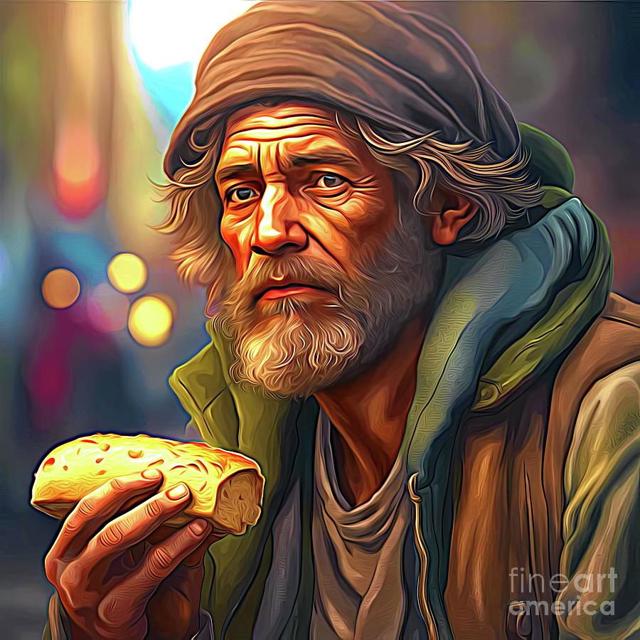 For Charity Homeless Man With Bread Abstract Expressionism Digital Art by Rose Santuci-Sofranko