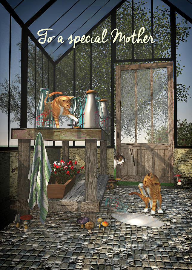 For Mother Whimsical Fantasy Cats in Greenhouse Mothers Day Digital Art by Jan Keteleer