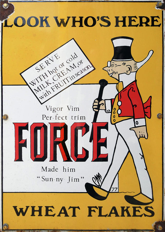Force Wheat Flakes, Vintage Enamel Sign. Mixed Media